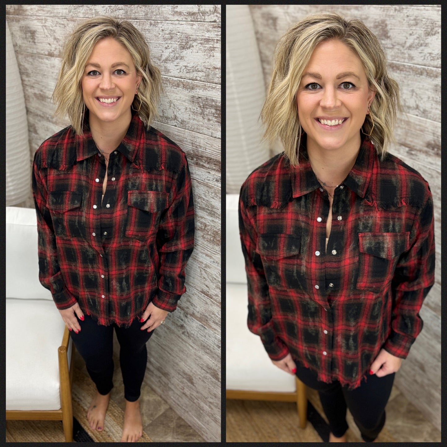 Distresssed Plaid Button Down Shirt ~ 2 Colors