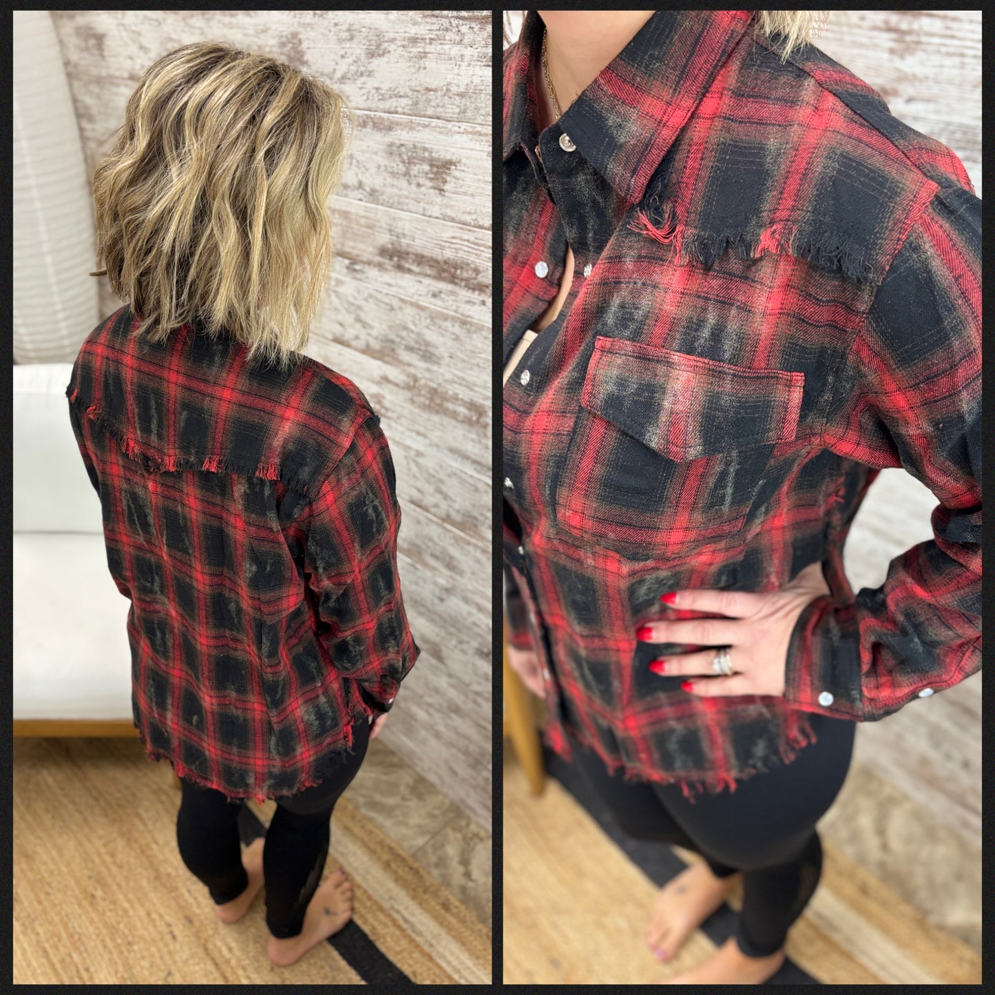 Distresssed Plaid Button Down Shirt ~ 2 Colors