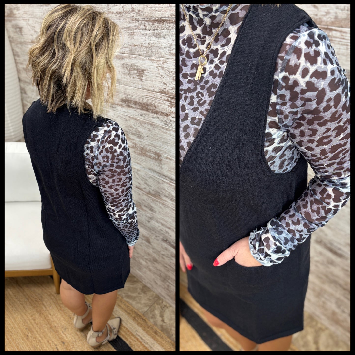 Slate Animal Print Mesh Mock Neck Top