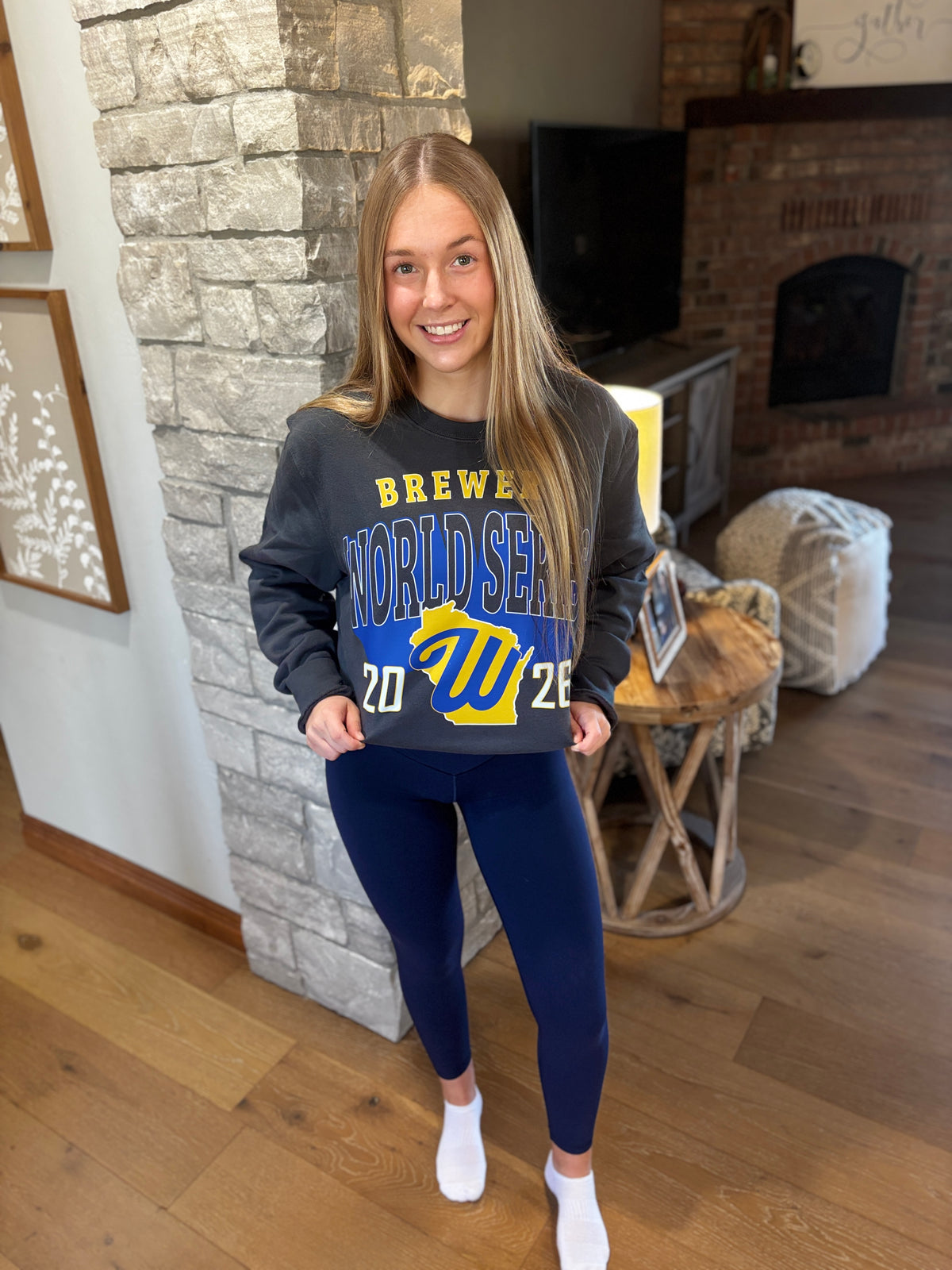 Brewers World Series Large Print Charcoal District V.I.T Fleece Crew~ Unisex~