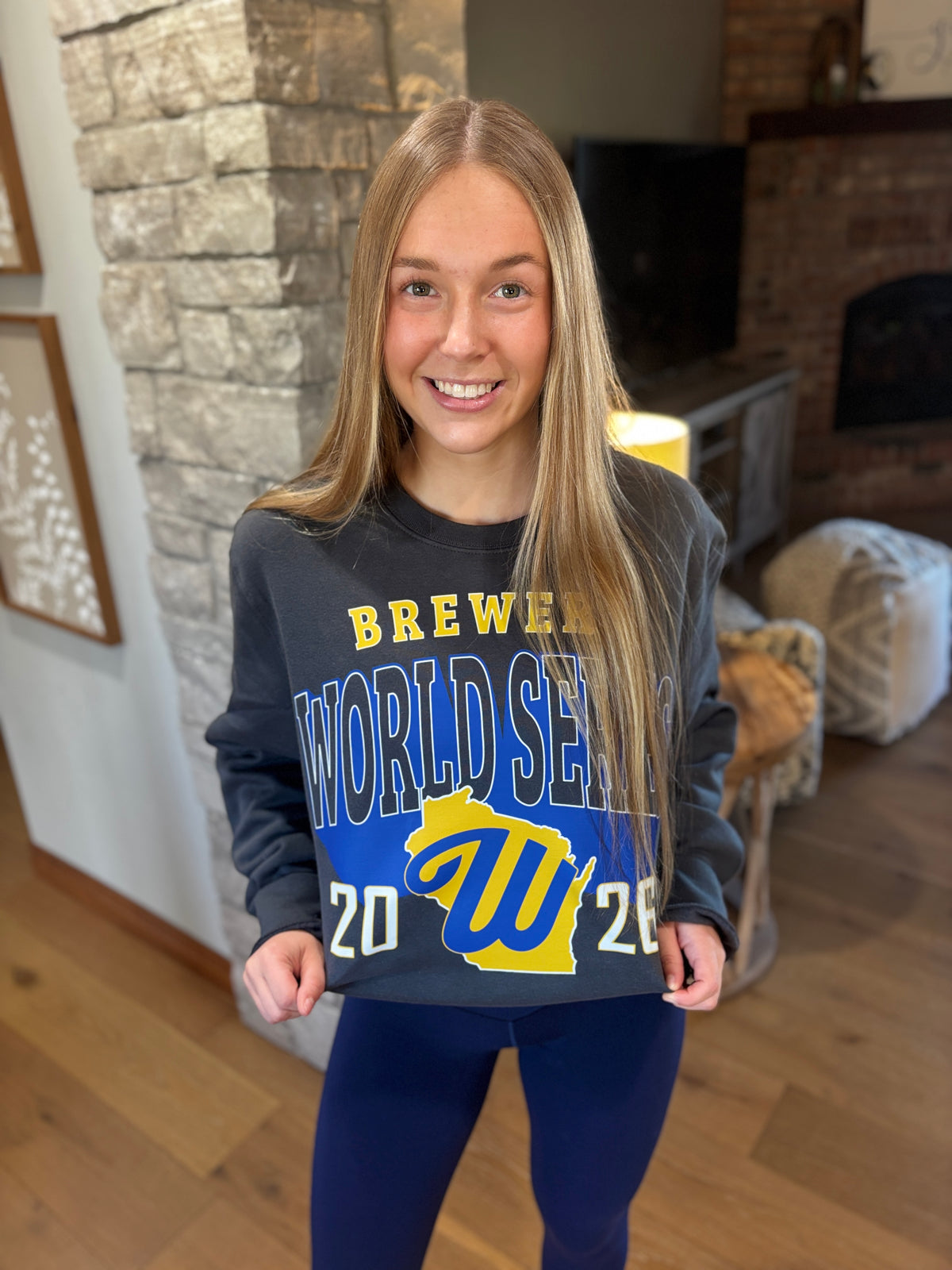 Brewers World Series Large Print Charcoal District V.I.T Fleece Crew~ Unisex~