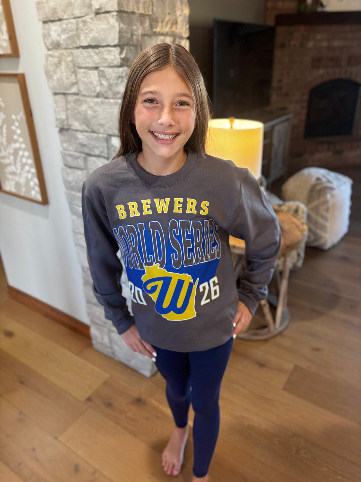 Brewer World Series Large Print Charcoal Port & Company Crew ~ YOUTH