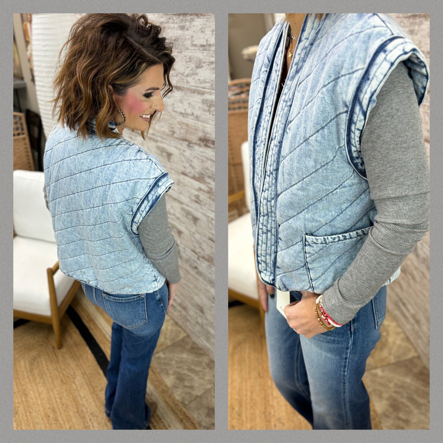 Vintage Denim Open Front Vest