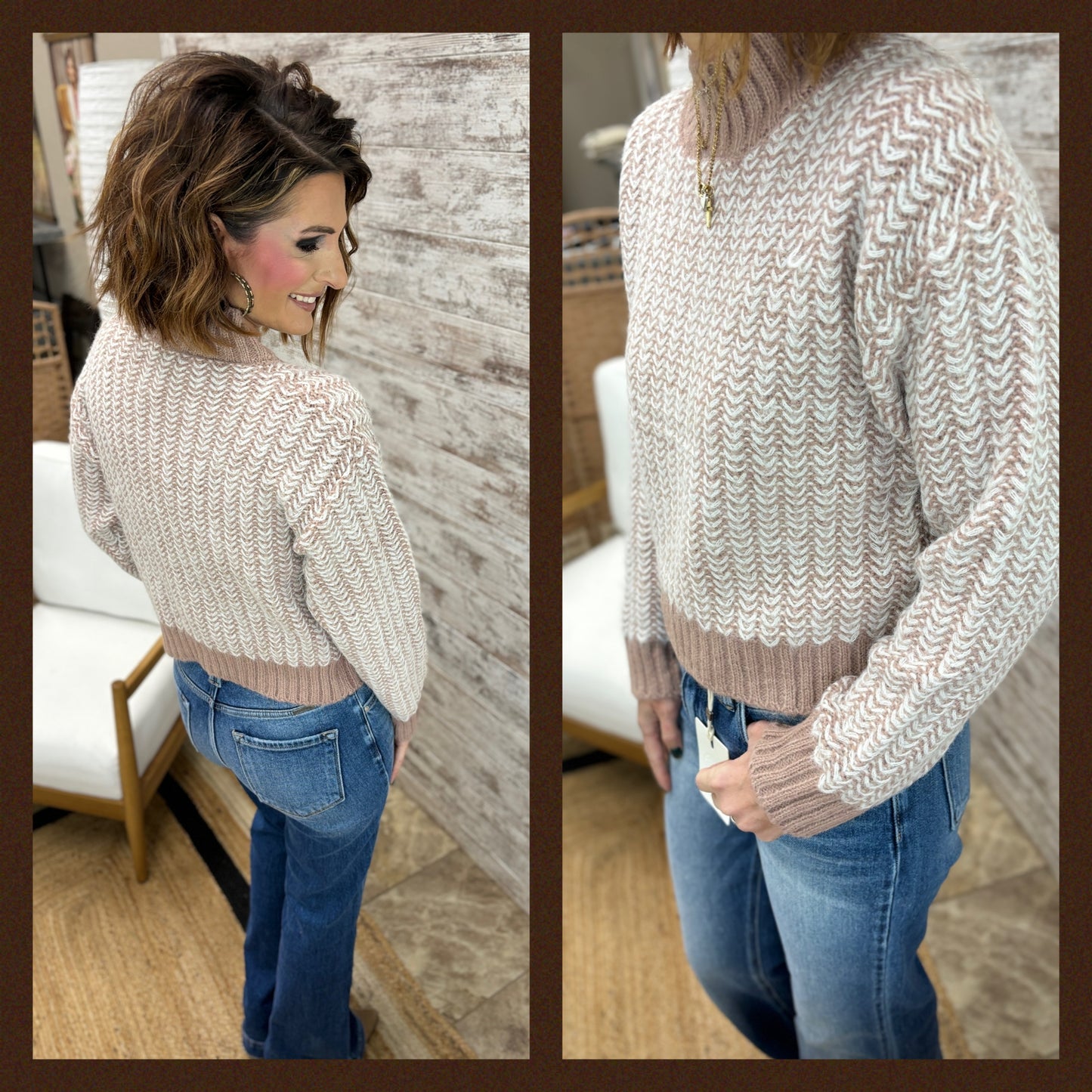 Taupe Herringbone Cropped Sweater