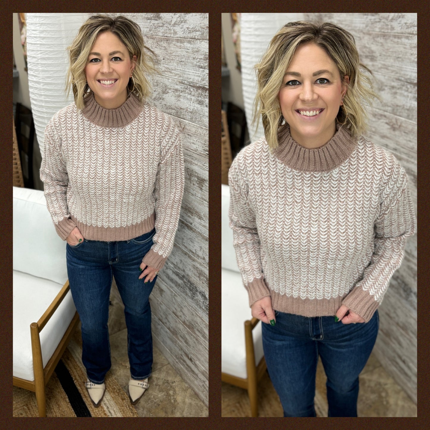 Taupe Herringbone Cropped Sweater