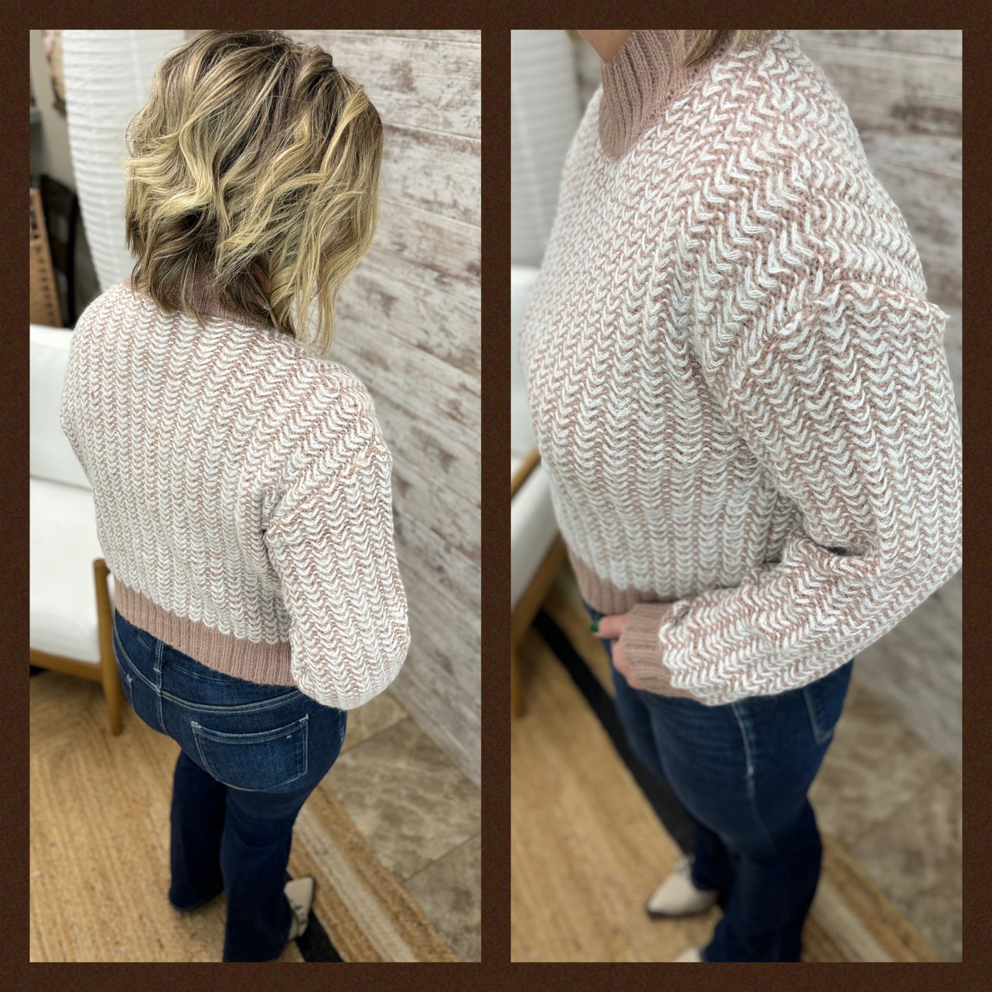 Taupe Herringbone Cropped Sweater