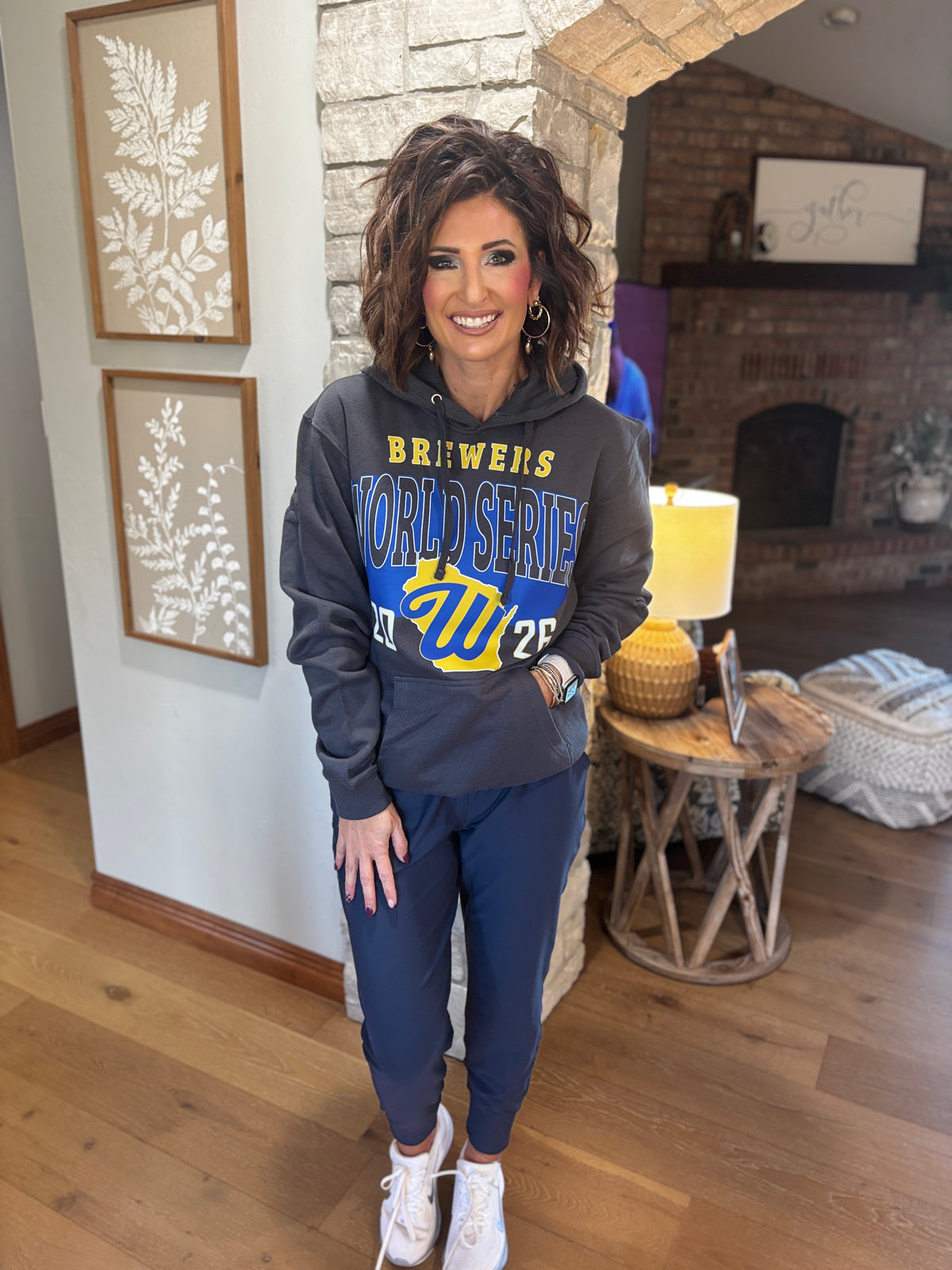 Brewers World Series Large Print Charcoal District V.I.T Fleece Hoodie~ Unisex~