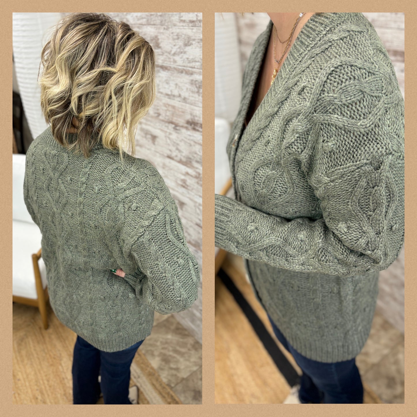 Dark Sage Cable Knit Cardigan