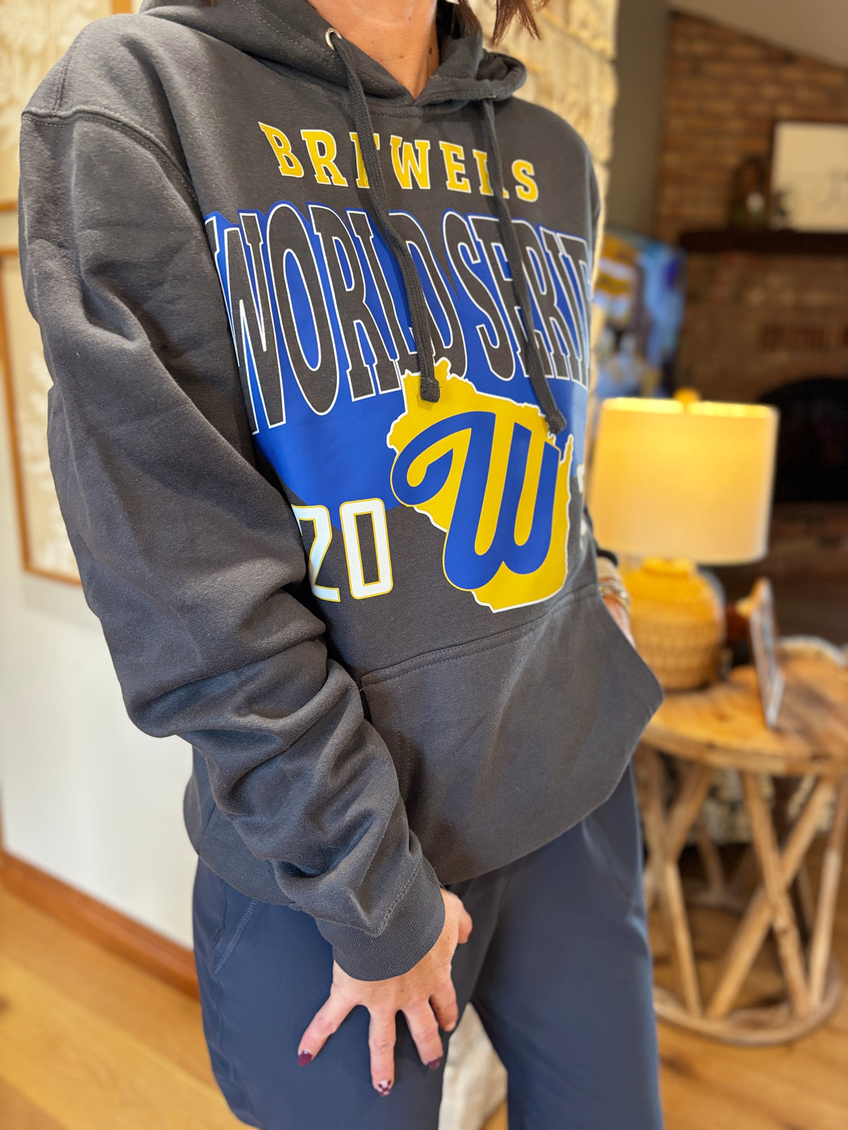 Brewers World Series Large Print Charcoal District V.I.T Fleece Hoodie~ Unisex~