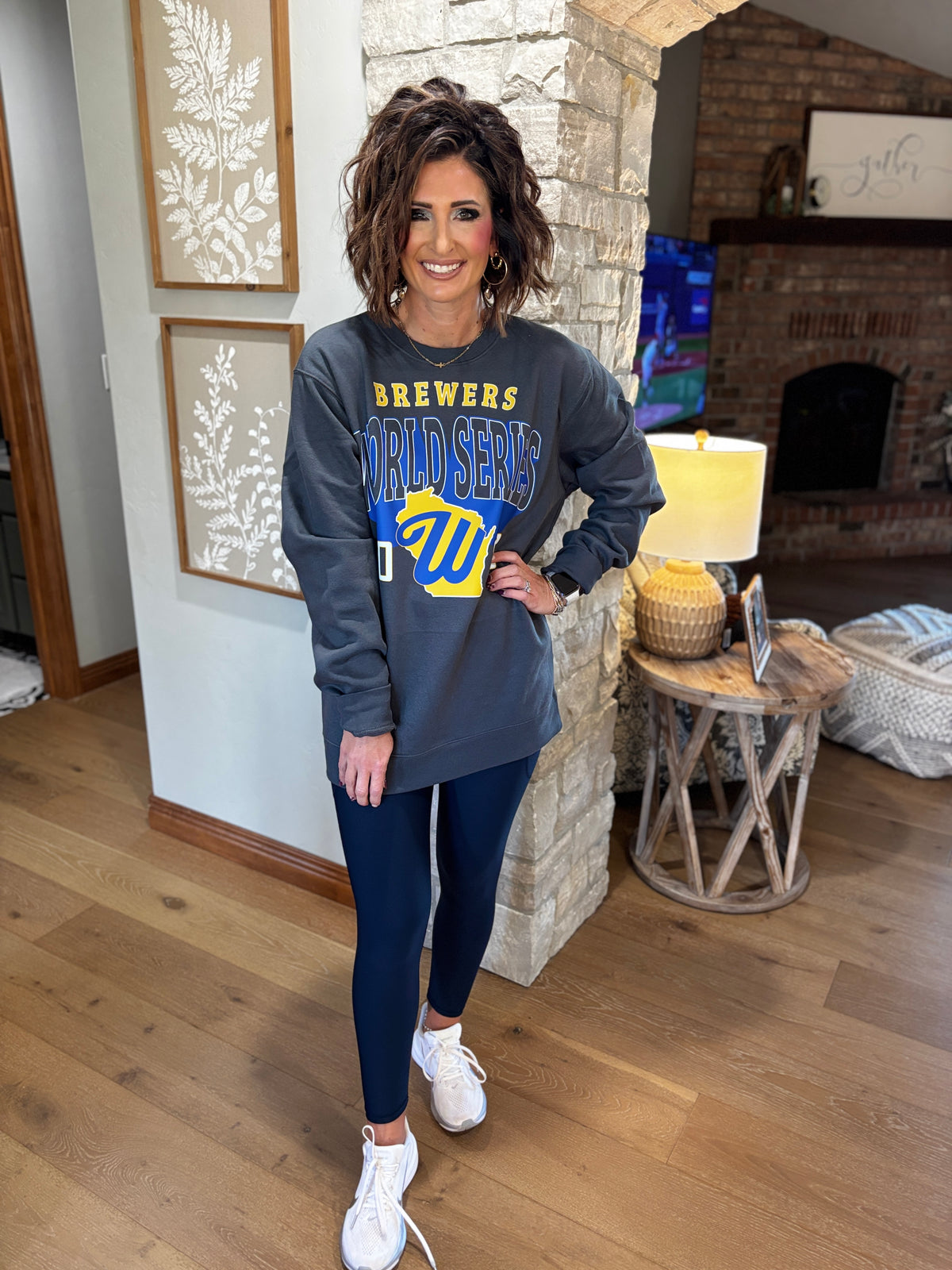 Brewers World Series Large Print Charcoal District V.I.T Fleece Crew~ Unisex~