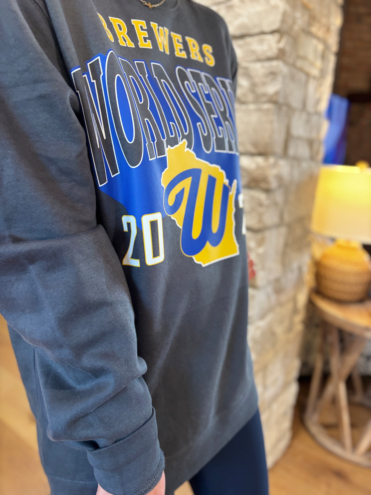 Brewers World Series Large Print Charcoal District V.I.T Fleece Crew~ Unisex~