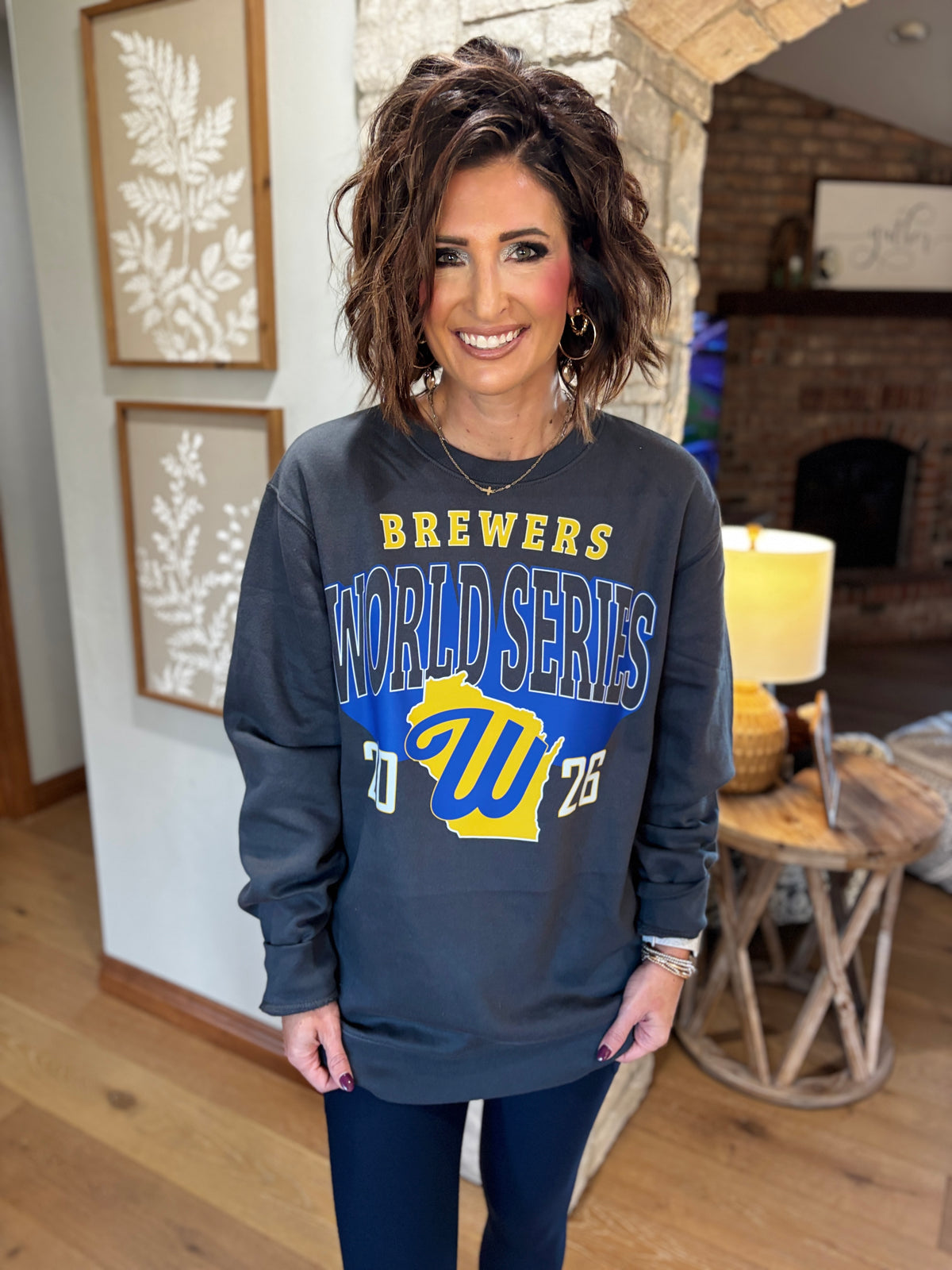 Brewers World Series Large Print Charcoal District V.I.T Fleece Crew~ Unisex~