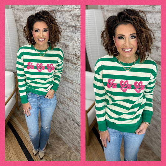 Green/Ivory Fa La La Stripe Crew