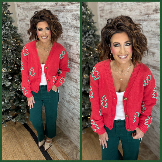 Red Tree Embroider Cardigan