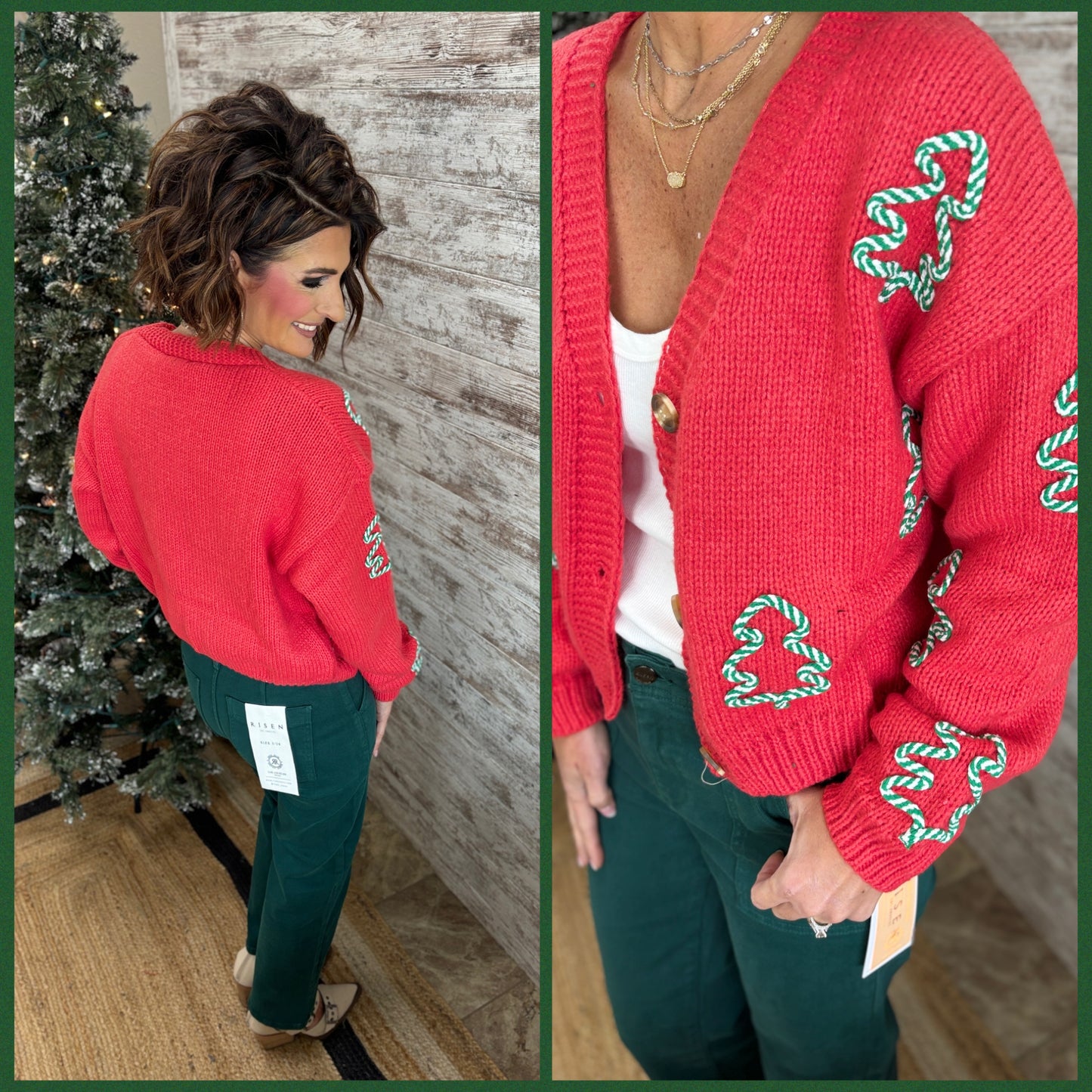 Red Tree Embroider Cardigan