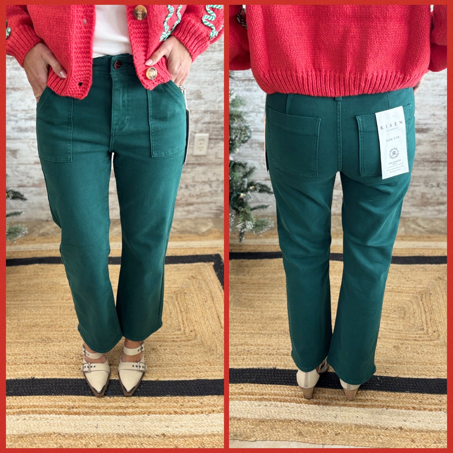 Risen Hunter Green Ankle Flare Jean RDP5662HD