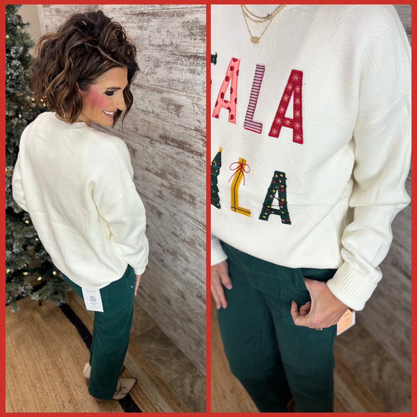 Fa La La La Christmas White Knit Sweater