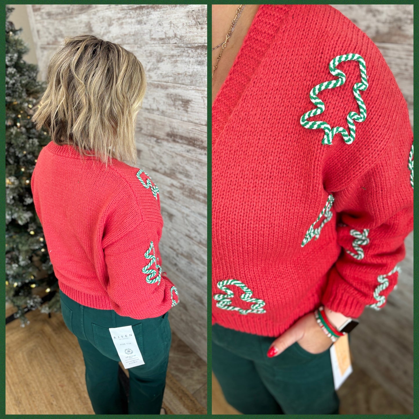 Red Tree Embroider Cardigan