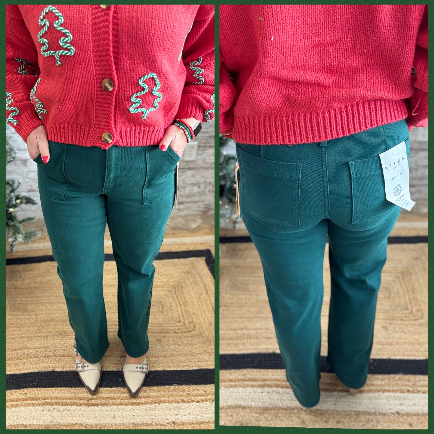 Risen Hunter Green Ankle Flare Jean RDP5662HD