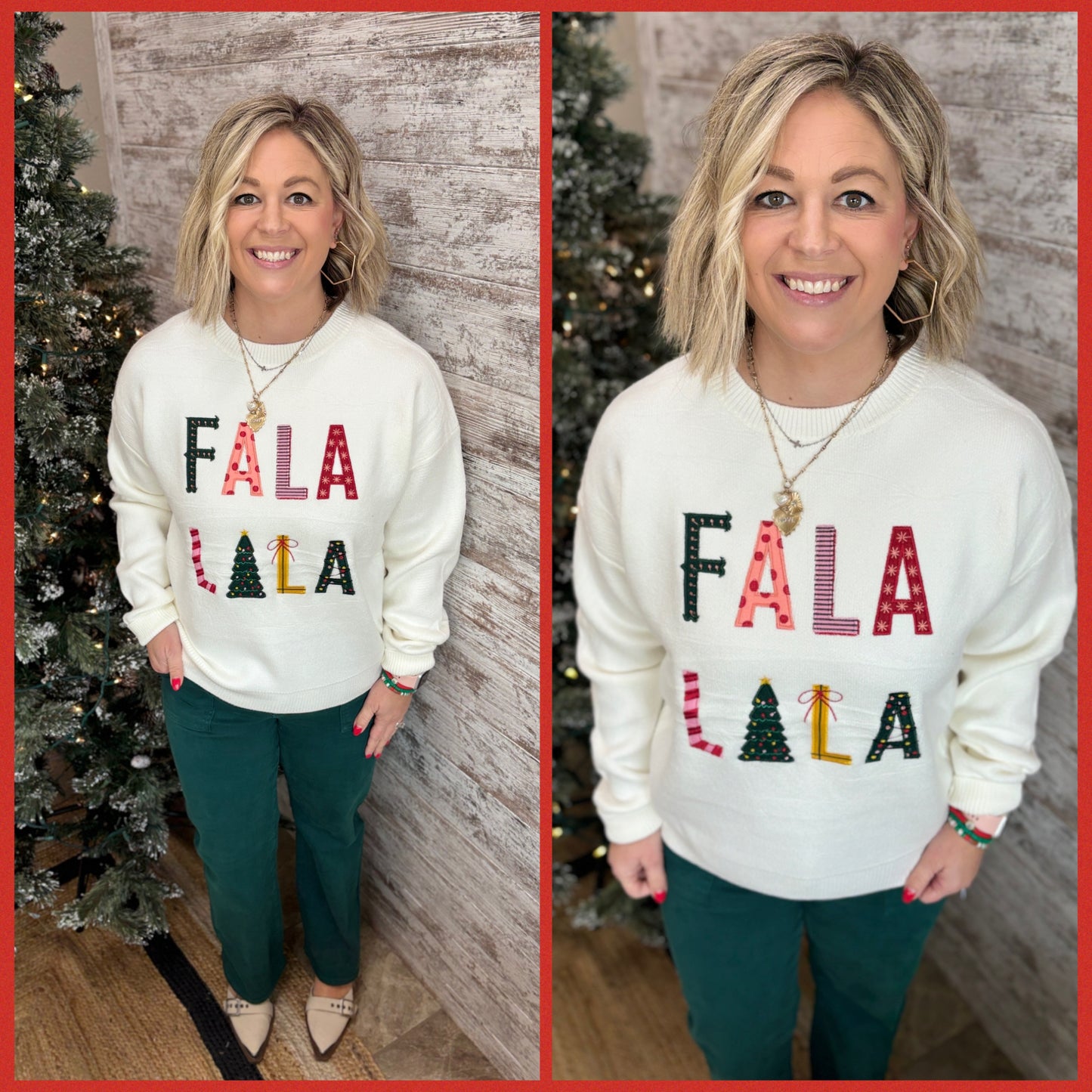 Fa La La La Christmas White Knit Sweater