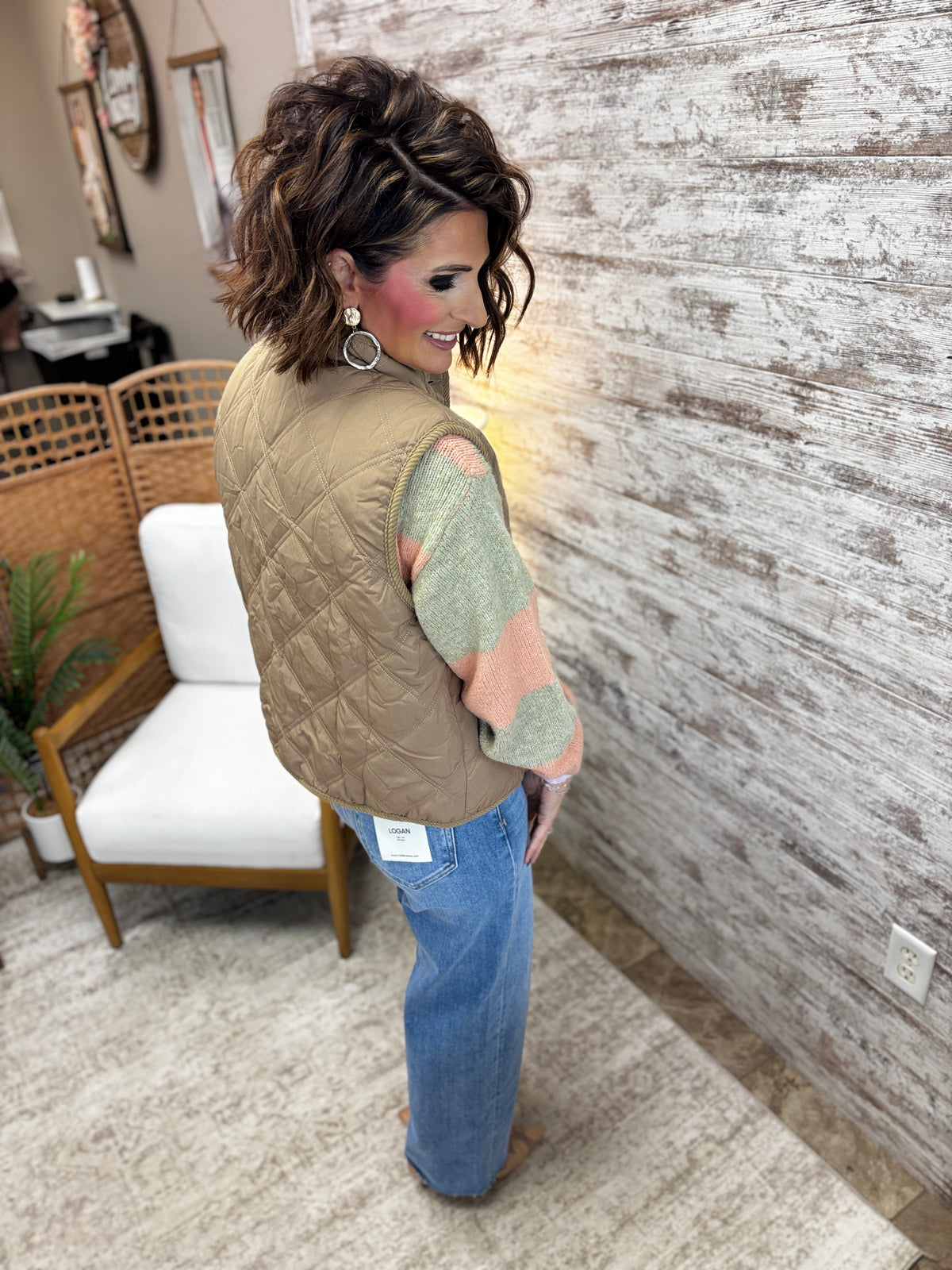 Mocha Reversible Sherpa Quilted High Collared Button Down Vest