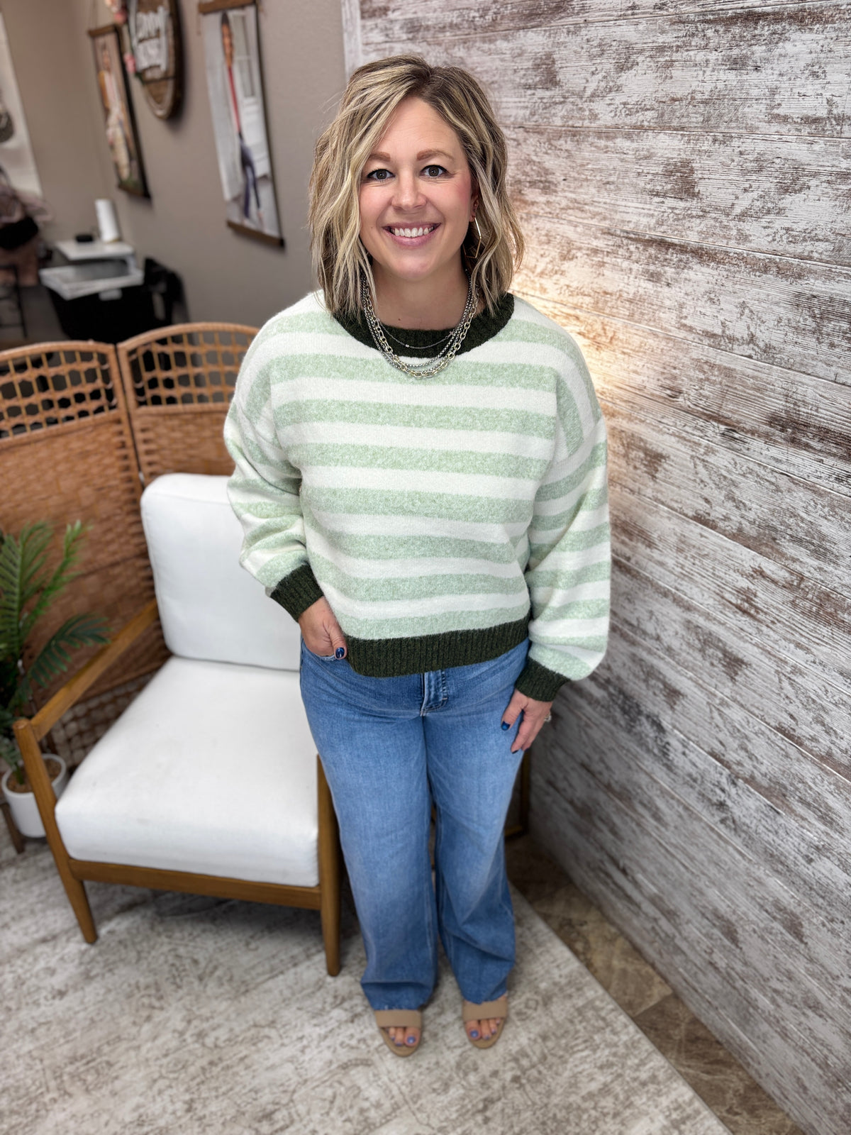 Mint and Dark Green Striped Sweater