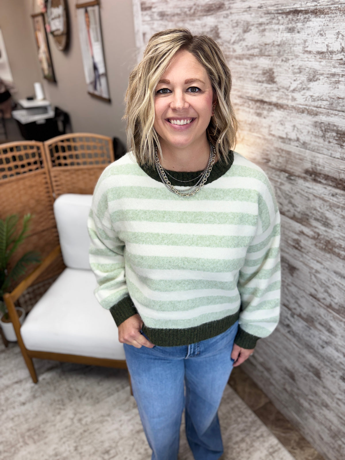 Mint and Dark Green Striped Sweater