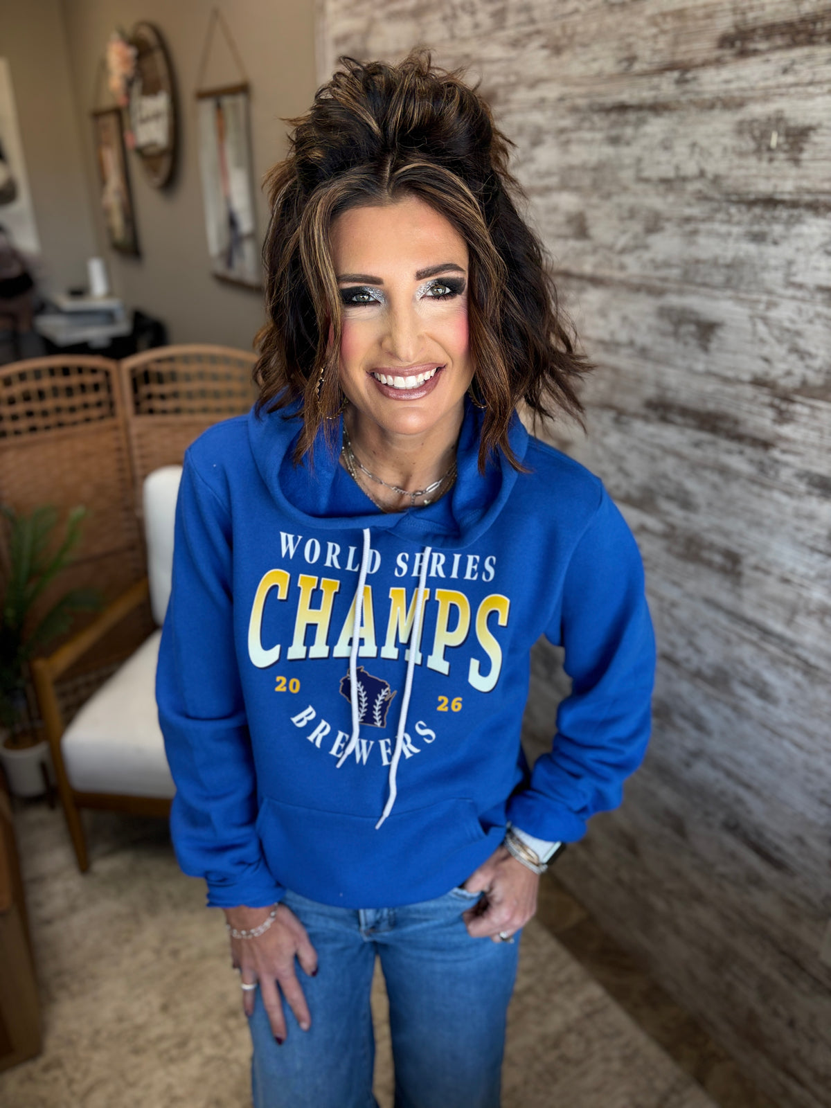 Brewers '26 CHAMPS Royal BELLA+CANVAS Unisex Sponge Fleece Pullover Hoodie ~ Unisex