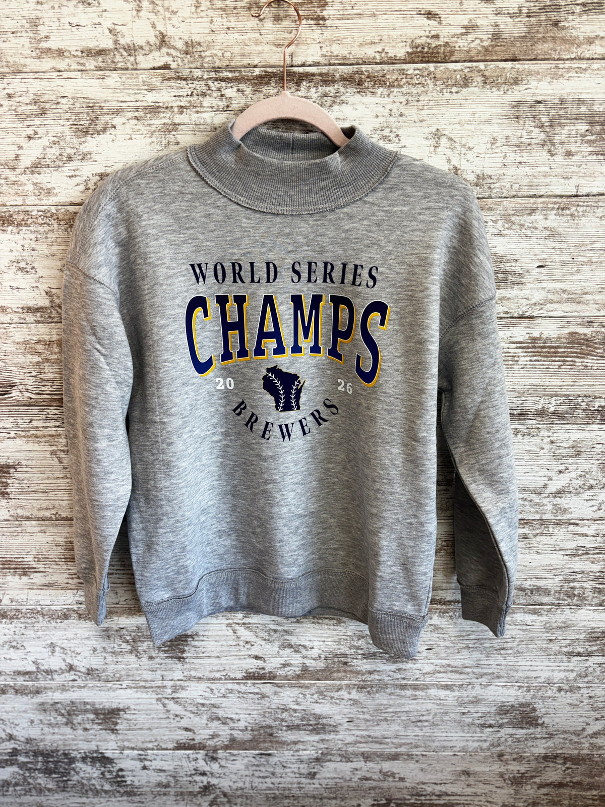Brewers '26 CHAMPS Athletic Grey Pennant Juliet Mock Neck Crew ~ Ladies/Youth