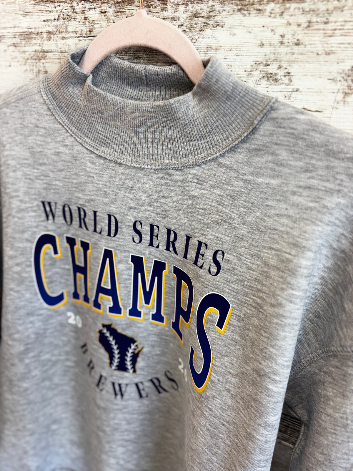 Brewers '26 CHAMPS Athletic Grey Pennant Juliet Mock Neck Crew ~ Ladies/Youth