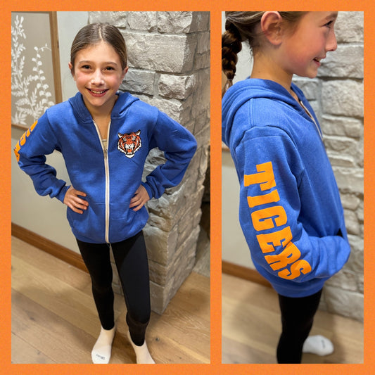 Wrightstown Tigers Youth Bella Canvas Heather Royal Full Zip