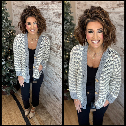 Grey/Ivory Chunky Cardigan