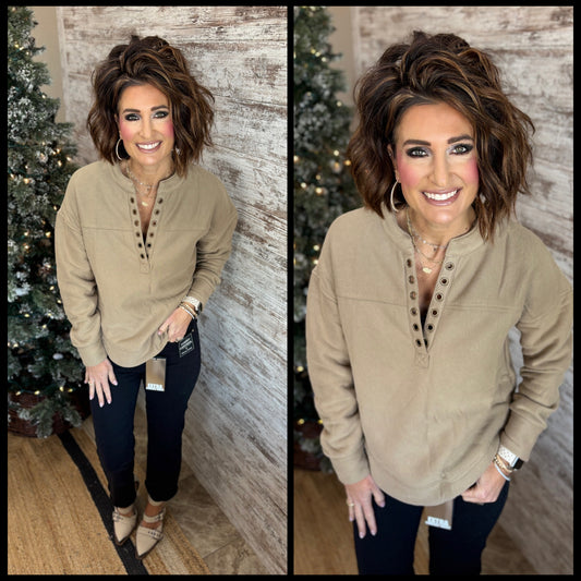 Taupe Grommet Detail Knit Top