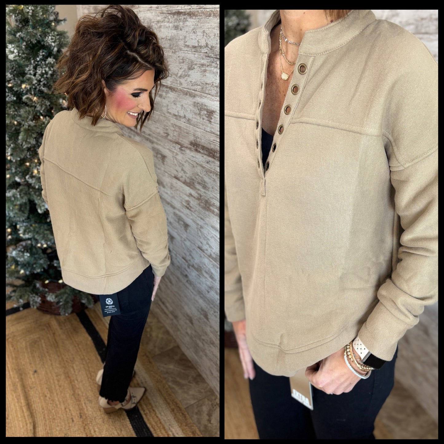 Taupe Grommet Detail Knit Top