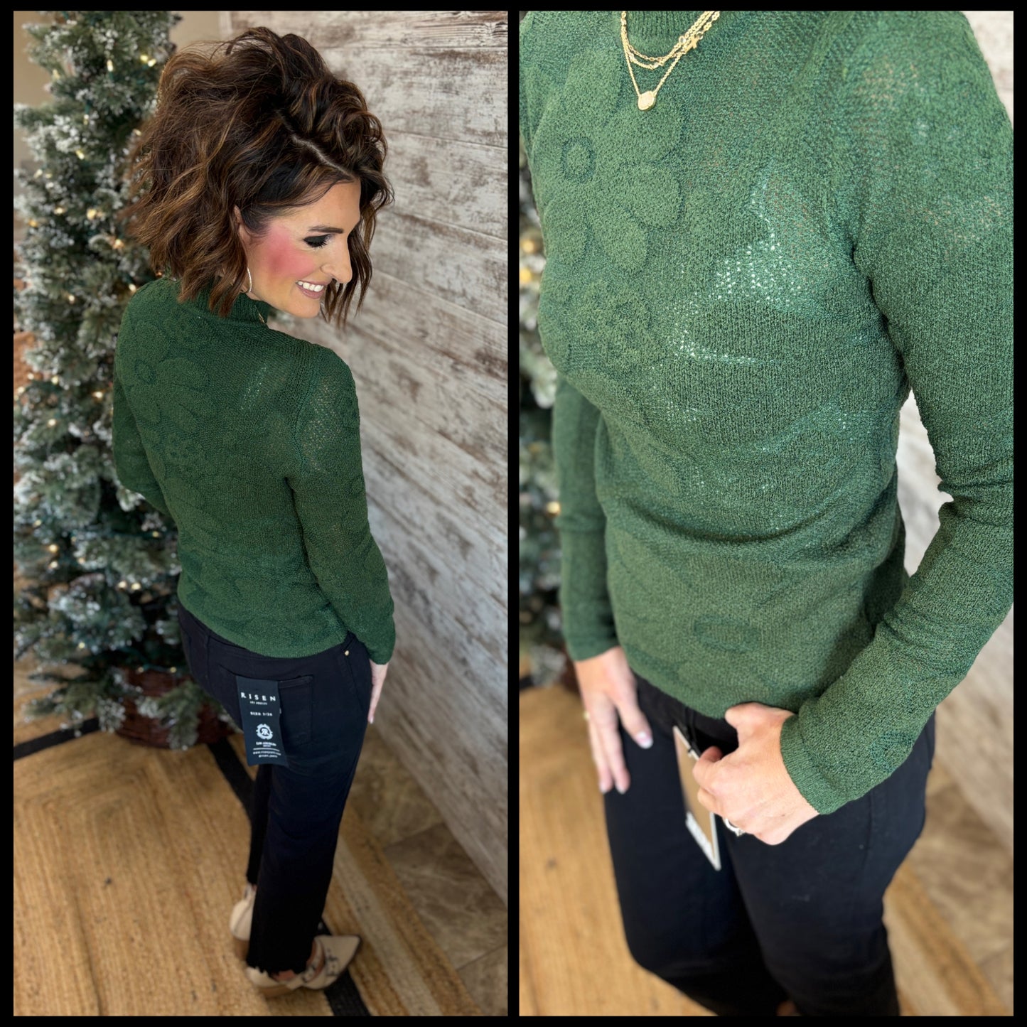 Hunter Green Floral Jacquard Top
