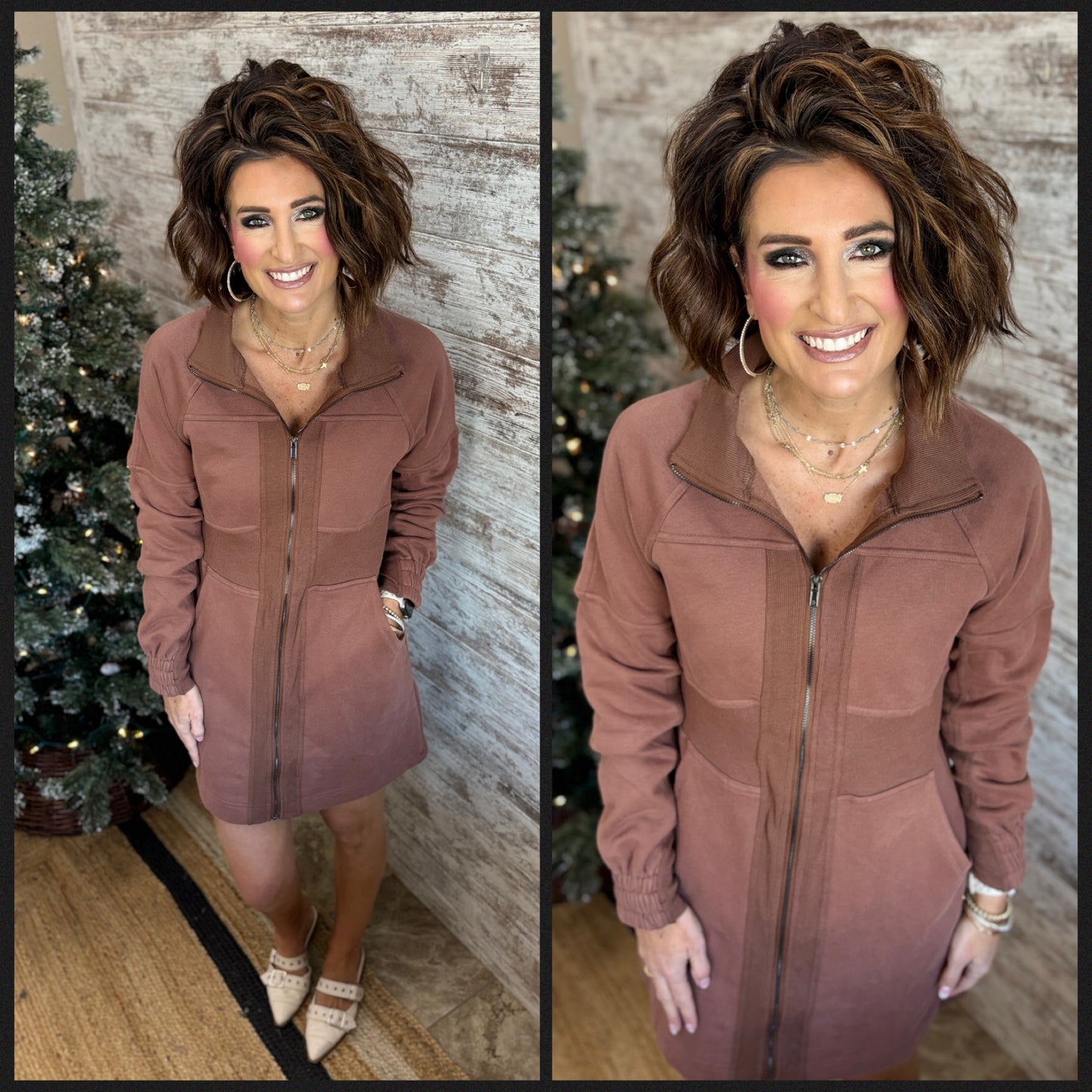 Brown French Terry Mini Dress