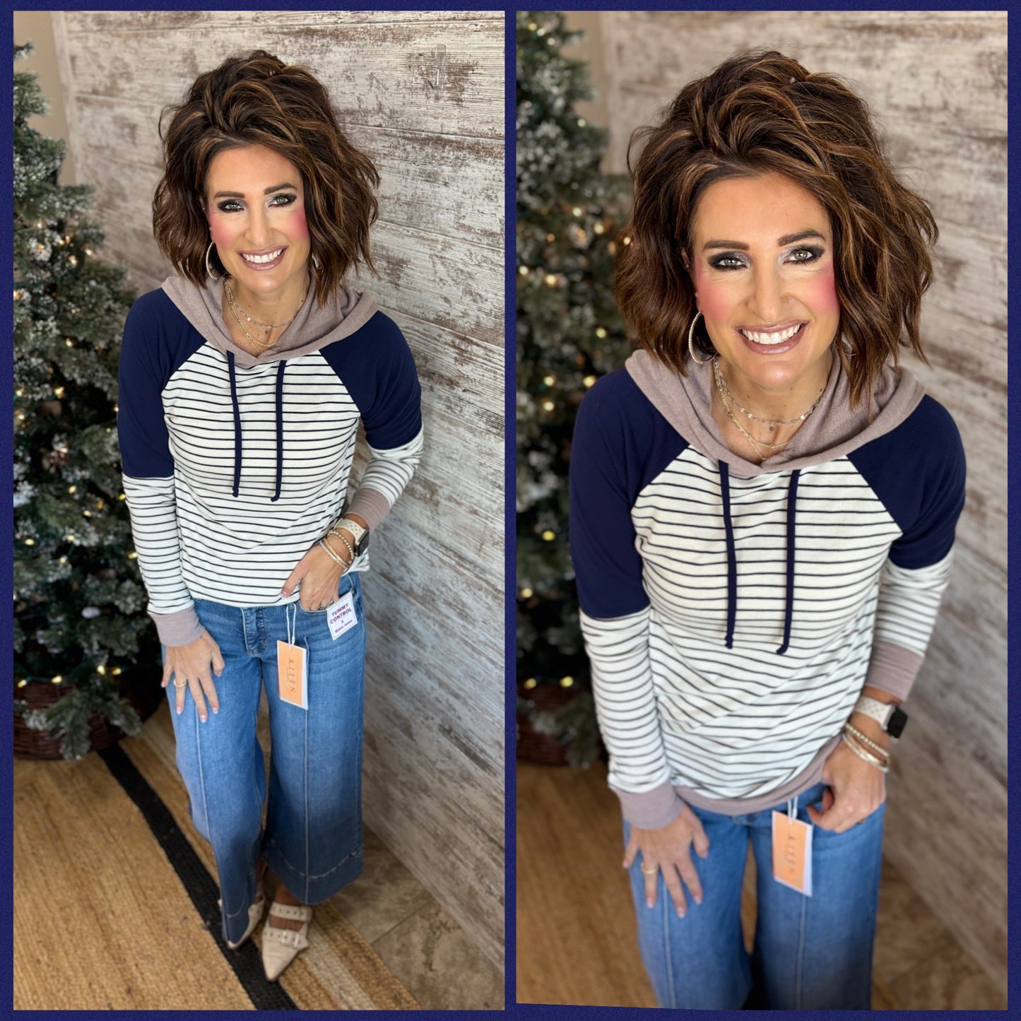 Ivory/Taupe Color Block Hoodie