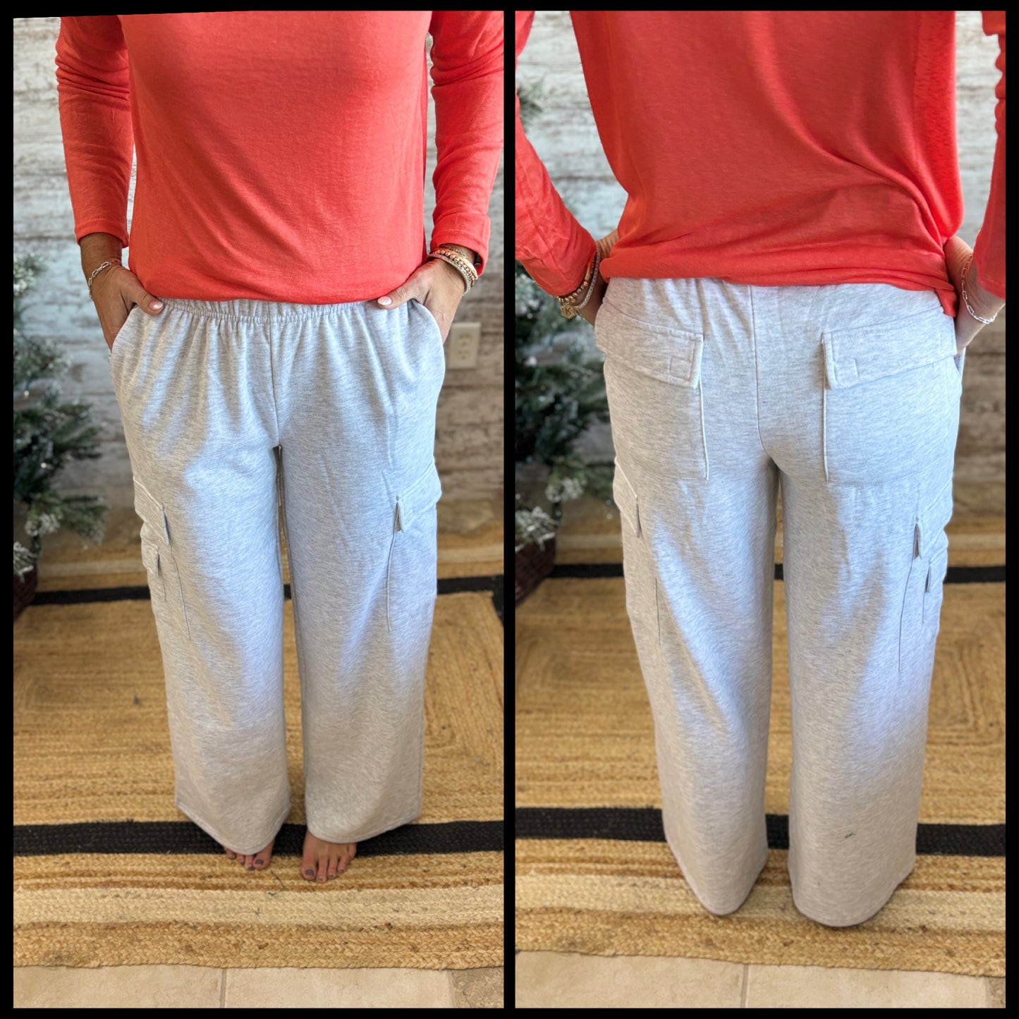 Ice Grey Cargo Wide Leg Sweatpants **DOORBUSTER**