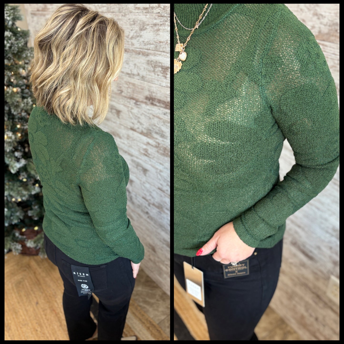 Hunter Green Floral Jacquard Top