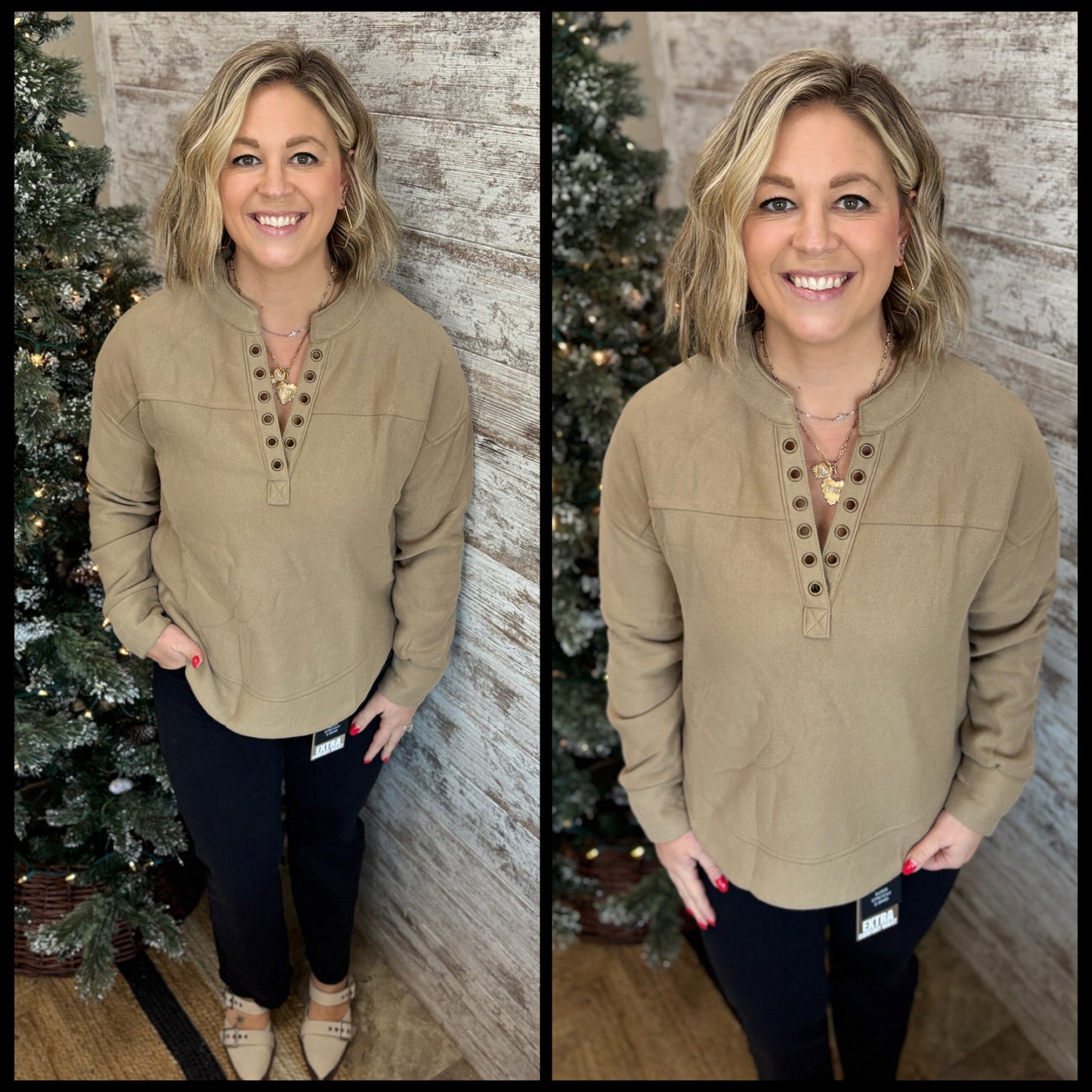 Taupe Grommet Detail Knit Top