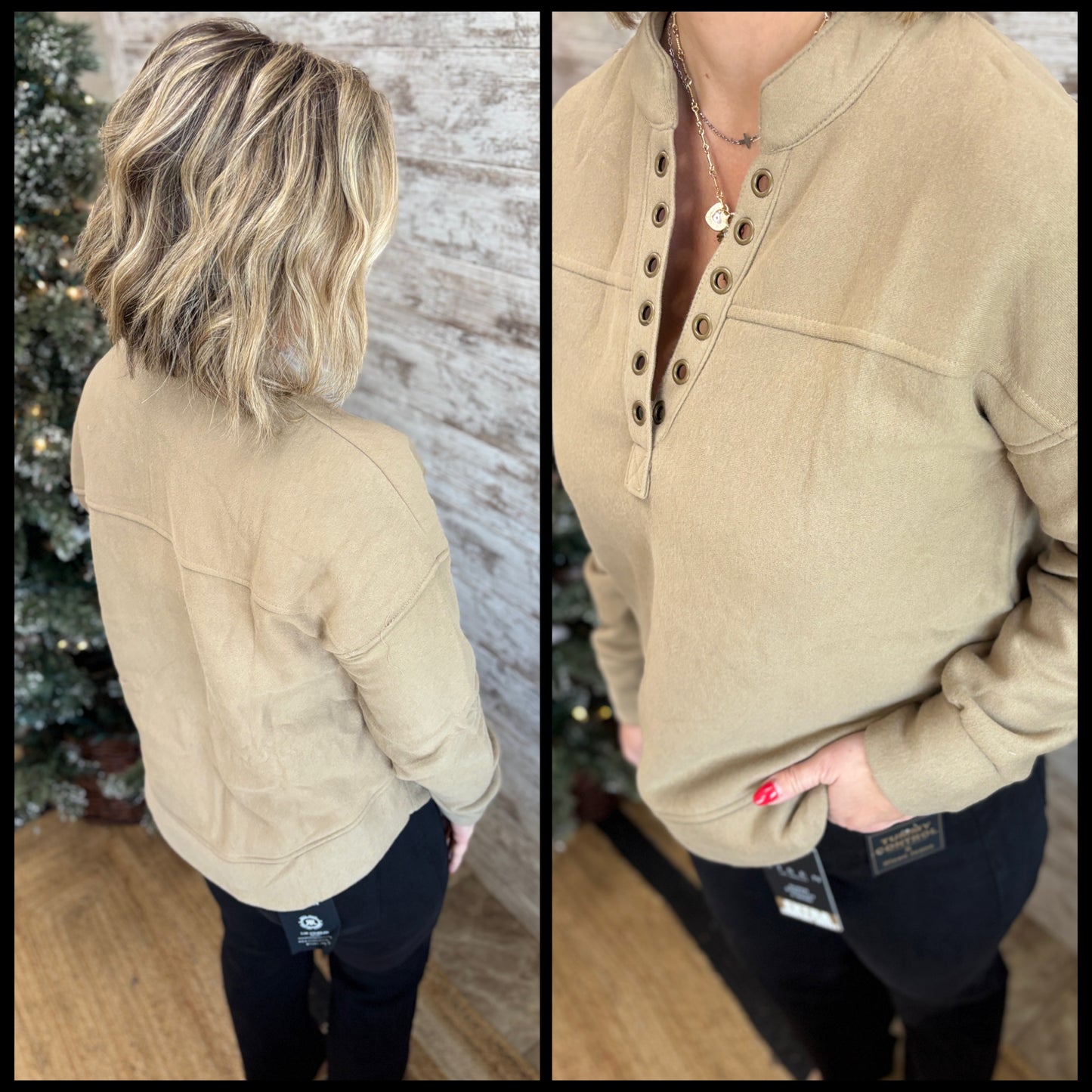 Taupe Grommet Detail Knit Top