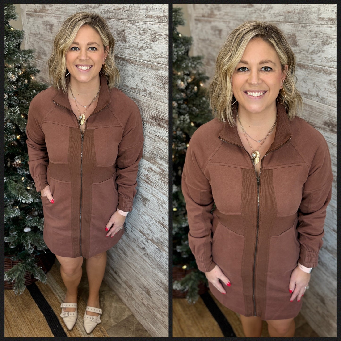 Brown French Terry Mini Dress