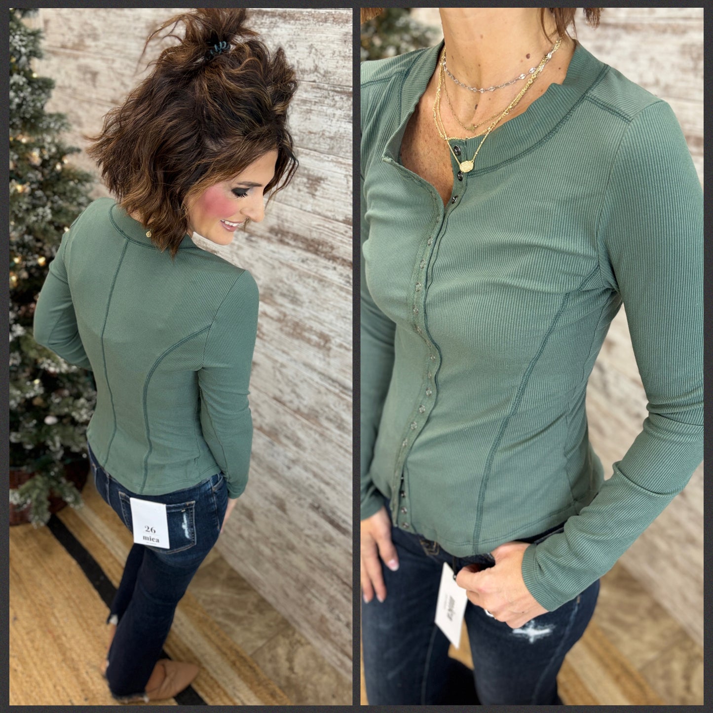 Sage Button Down Ribbed Top
