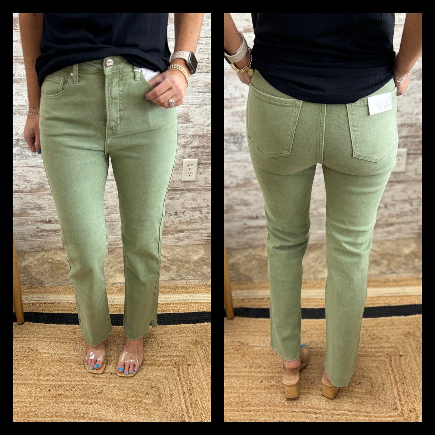 Risen Olive Straight Pants with Slit RDP5507