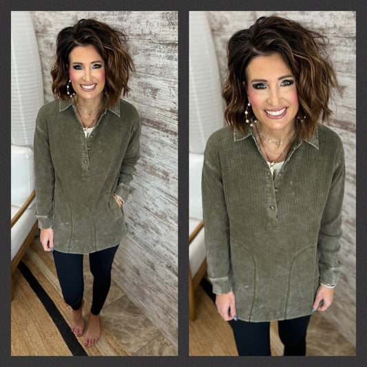 Mineral Wash Waffle Tunic ~ 3 Colors