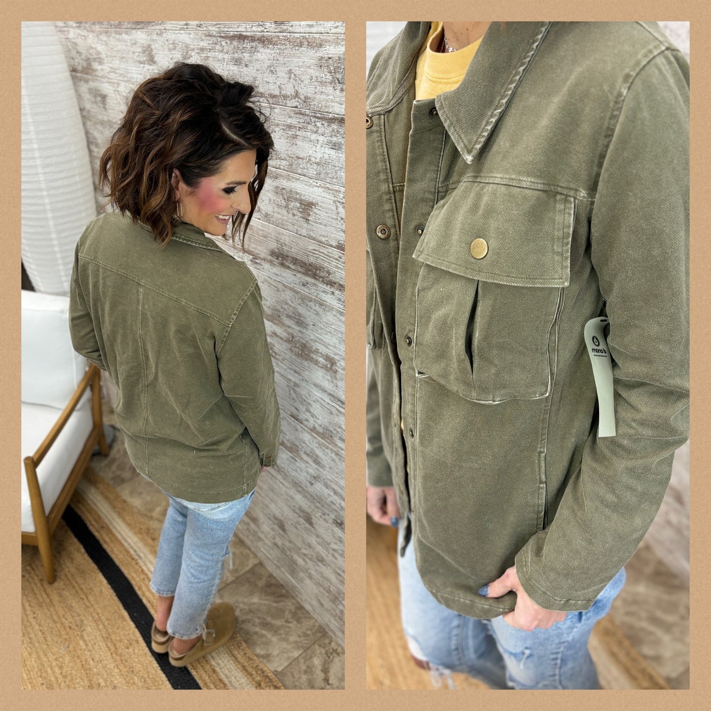 Olive Mineral Wash Shacket