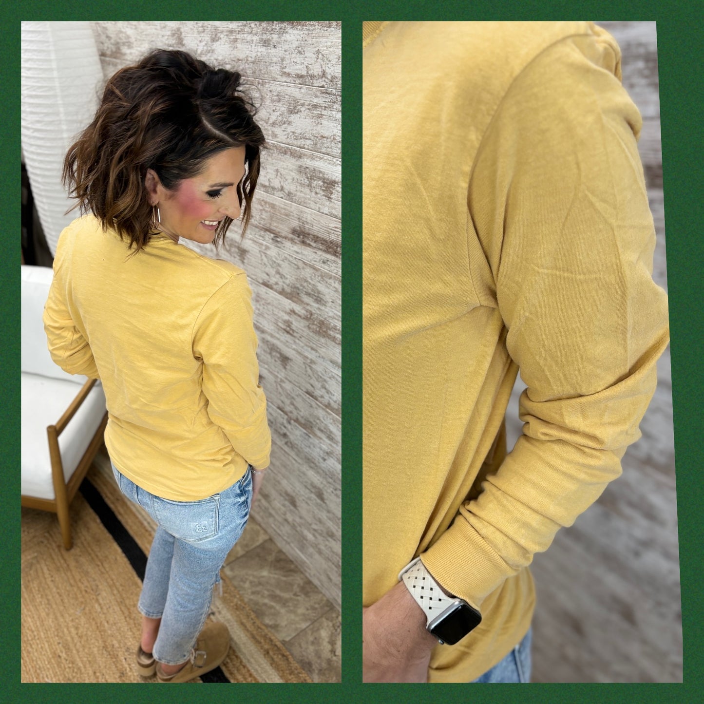 GB Stripe Heart Comfort Color Mustard Long Sleeve