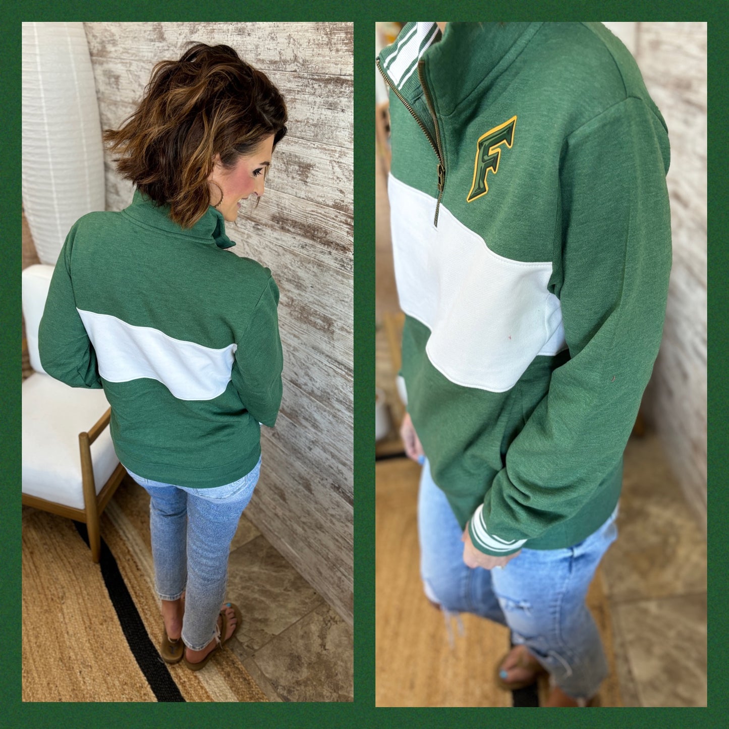 Green and White Colorblock Holloway 1/4 Zip