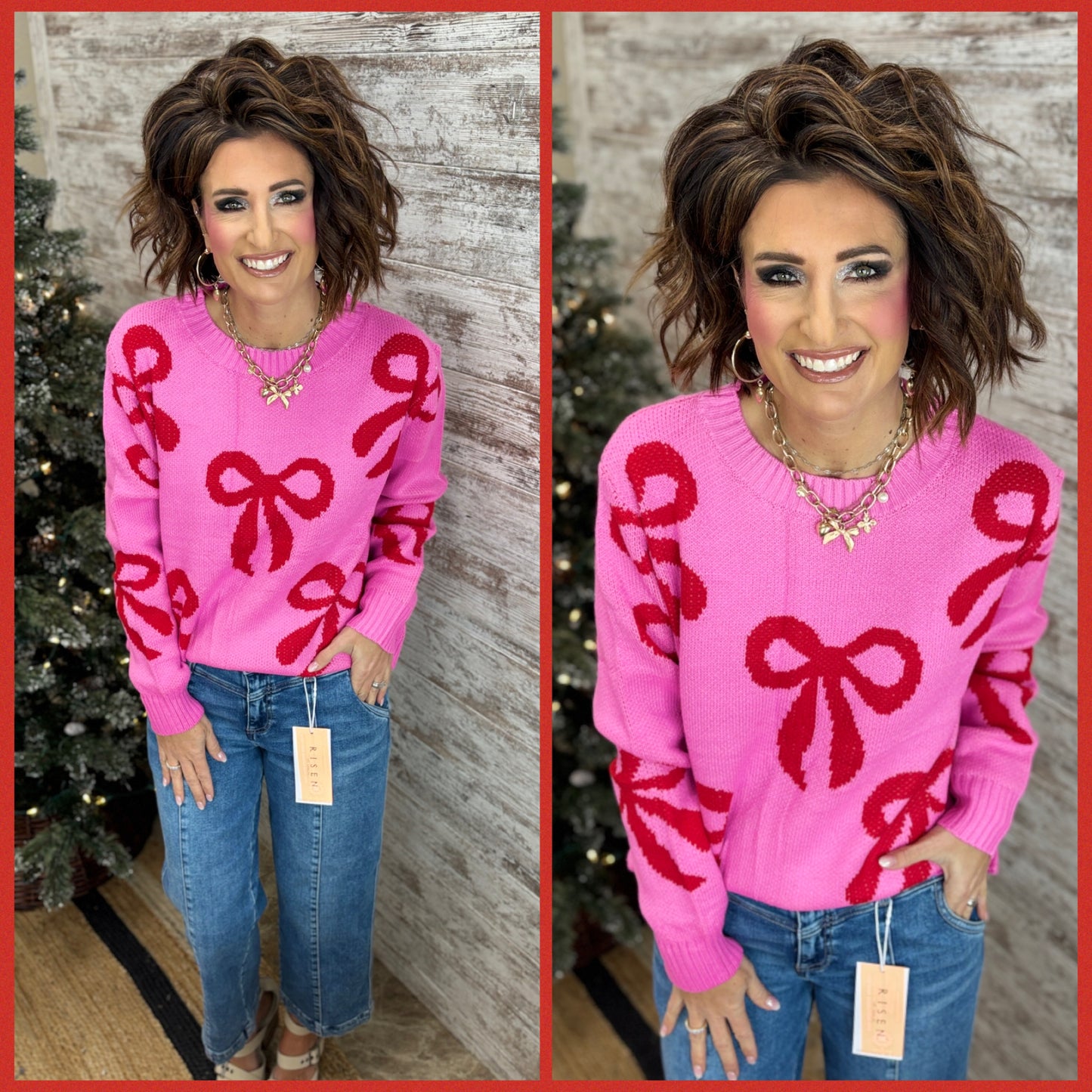Pink and Red Bow Sweater