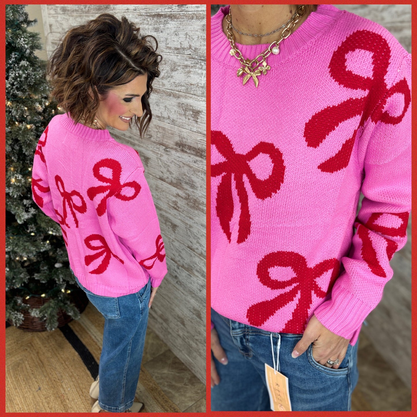 Pink and Red Bow Sweater